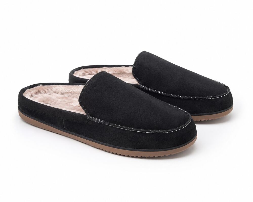 Fireside by Dearfoams Black Suede Slip-On Moccasins Men’s Size 9 / Women’s 8